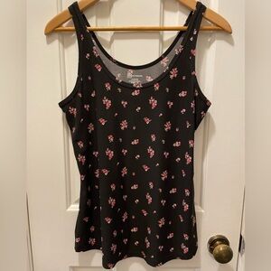 No Boundaries Black Tank Top with Pink Floral Design